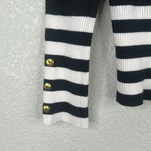 Joseph A. Black & White Striped Ribbed Mock Neck Long Sleeve Sweater Size M - Picture 3 of 6